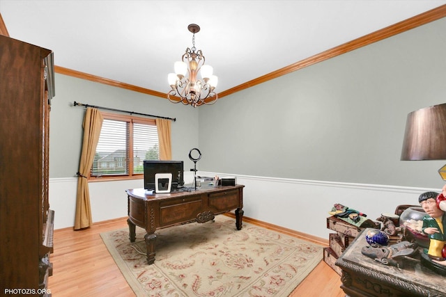 22450 Autumn Dr, Frankfort, IL 60423 - office area with a chandelier, ornamental molding, and light wood finished floors