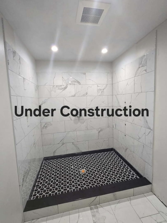 22450 Autumn Dr, Frankfort, IL 60423 - full bath featuring tiled shower, recessed lighting, and marble finish flooring