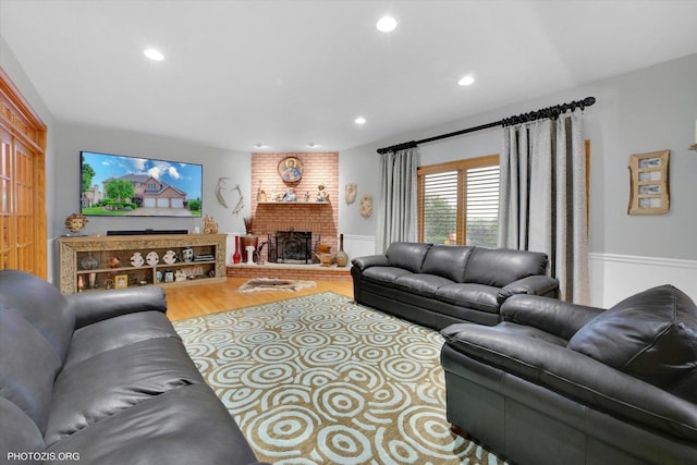 22450 Autumn Dr, Frankfort, IL 60423 - living area featuring a brick fireplace, recessed lighting, and wood finished floors