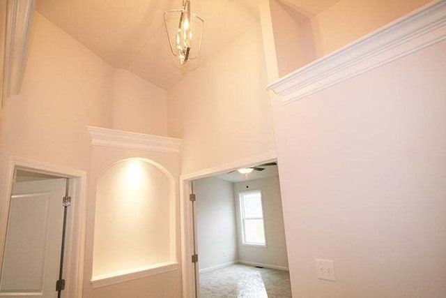 8301 Dylan Dr, Merrillville, IN 46410 - hall featuring high vaulted ceiling and carpet floors