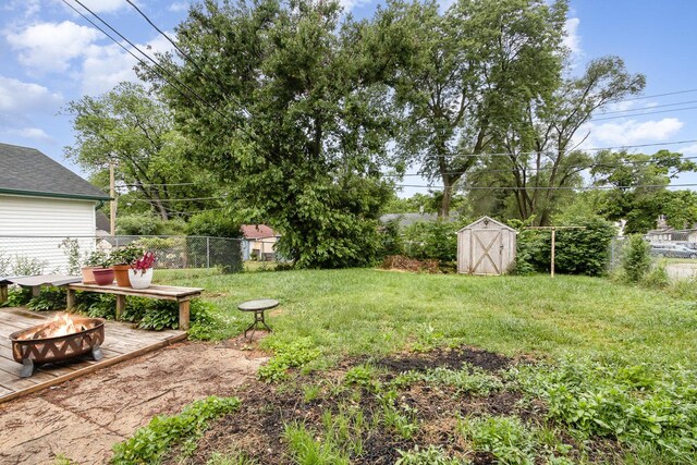 1814 E Washington St, Joliet, IL 60433 - fenced backyard featuring a fire pit and a storage shed