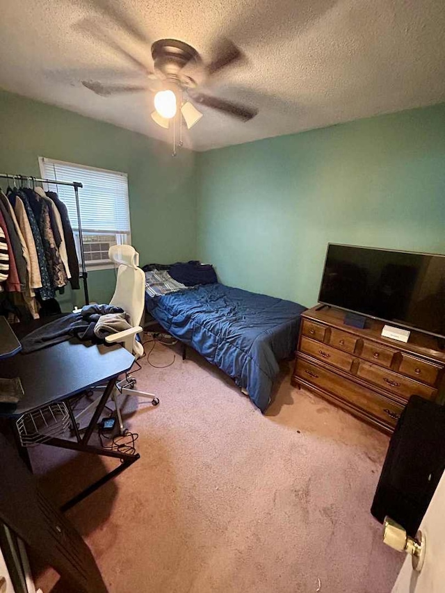2251 Grandview Ave, Crest Hill, IL 60403 - bedroom featuring carpet floors, a textured ceiling, ceiling fan, and cooling unit