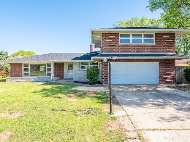 6052 W 128th St, Palos Heights, IL 60463 - view of front of home featuring a garage, a front lawn, driveway, and brick siding