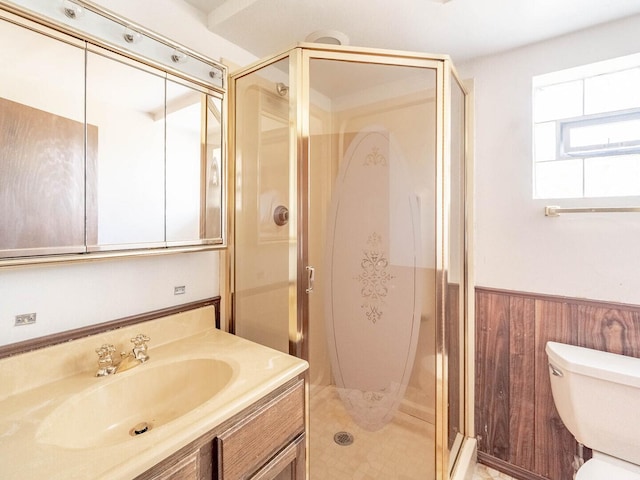 6052 W 128th St, Palos Heights, IL 60463 - bathroom featuring vanity, a shower stall, and wainscoting
