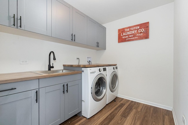 26550 W Old Stage Ln, Channahon, IL 60410 - laundry area with cabinet space, washing machine and clothes dryer, and dark wood-style floors