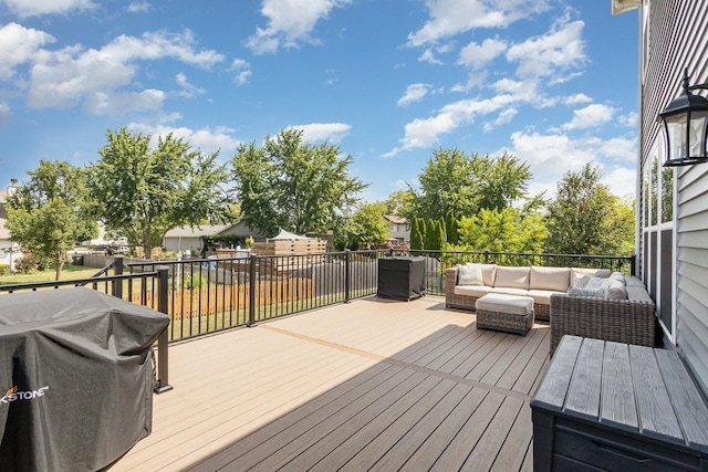 26550 W Old Stage Ln, Channahon, IL 60410 - deck featuring an outdoor hangout area, area for grilling, and a fenced backyard