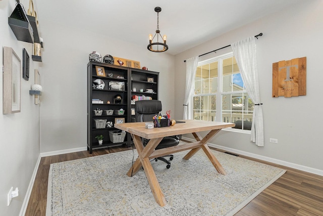 26550 W Old Stage Ln, Channahon, IL 60410 - office with dark wood-type flooring and a chandelier