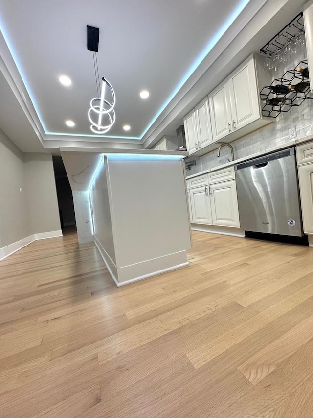 40 Portwine Rd, Willowbrook, IL 60527 - kitchen featuring dishwasher, white cabinetry, a tray ceiling, light countertops, and recessed lighting