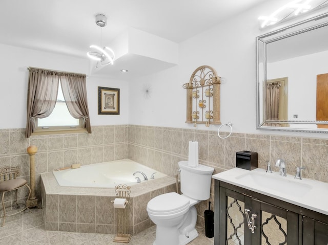 18 E 155th Pl, South Holland, IL 60473 - full bath with vanity, a garden tub, tile walls, wainscoting, and tile patterned floors