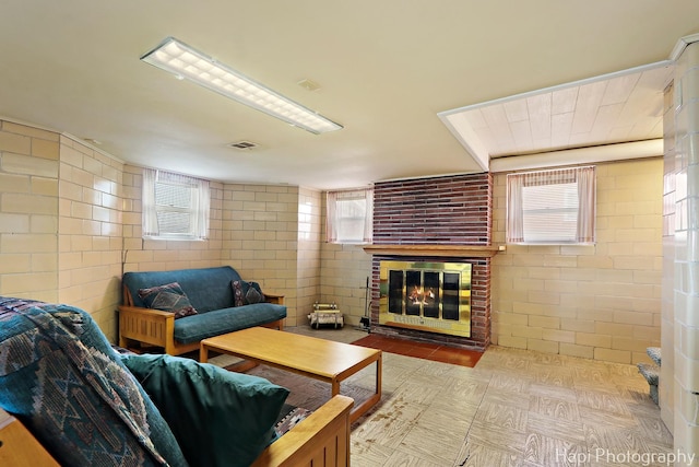 36 S Pistakee Lake Rd, Fox Lake, IL 60020 - living area featuring a brick fireplace