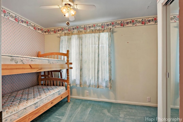 36 S Pistakee Lake Rd, Fox Lake, IL 60020 - carpeted bedroom featuring baseboards and ceiling fan