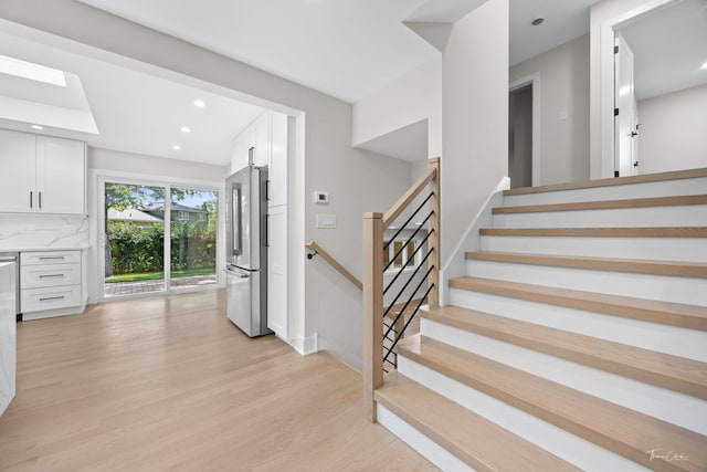 13741 S 85th Ave, Orland Park, IL 60462 - stairs featuring a skylight, wood finished floors, and recessed lighting
