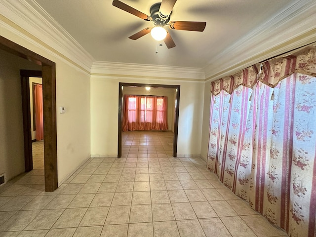 5608 S Spaulding Ave, Chicago, IL 60629 - empty room with light tile patterned floors, ceiling fan, and crown molding