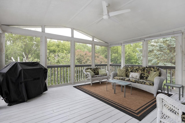 514 Abbeywood Dr, Cary, IL 60013 - sunroom with an outdoor living space, ceiling fan, and lofted ceiling