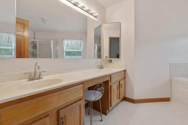 514 Abbeywood Dr, Cary, IL 60013 - full bathroom featuring a shower stall, double vanity, and a garden tub