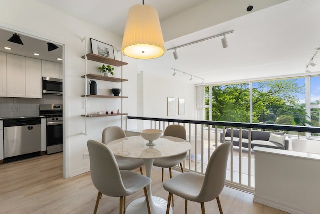 3200 N Lake Shore Dr Unit 302, Chicago, IL 60657 - dining room featuring track lighting, plenty of natural light, and light wood-type flooring