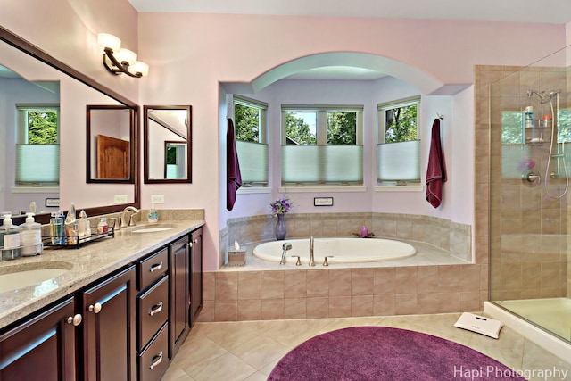 9516 Thousand Oaks Dr, Spring Grove, IL 60081 - full bath featuring a garden tub, tile patterned floors, double vanity, and a stall shower