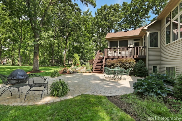 9516 Thousand Oaks Dr, Spring Grove, IL 60081 - view of green lawn with a deck, a patio, and stairs