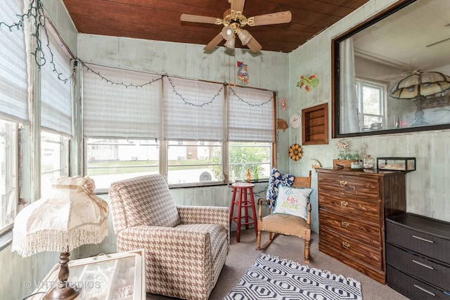 1429 N May St, Joliet, IL 60435 - sunroom with a ceiling fan, carpet floors, and wooden ceiling