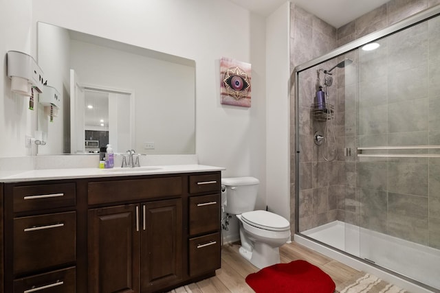 153 N Bend Way, Elgin, IL 60124 - full bathroom featuring vanity, a shower stall, and wood finished floors