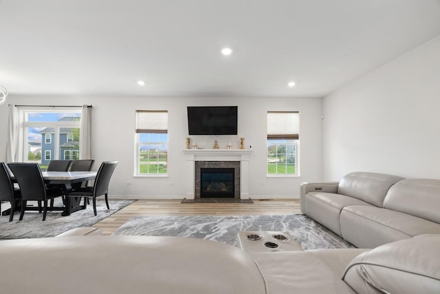 153 N Bend Way, Elgin, IL 60124 - living room featuring healthy amount of natural light, light wood-style floors, recessed lighting, and a fireplace