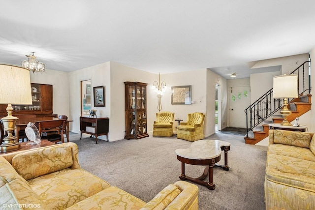217 Heather Ln, Wilmette, IL 60091 - carpeted living area featuring a chandelier and stairs