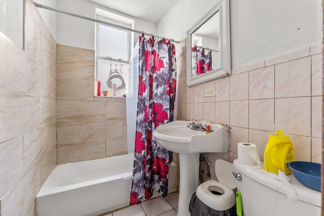 2330 S Homan Ave, Chicago, IL 60623 - bathroom with tile walls, shower / bath combination with curtain, and tile patterned floors