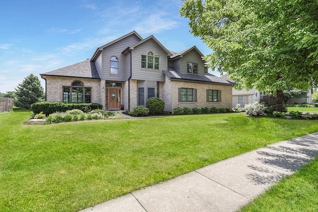2504 Monterey Dr, Plainfield, IL 60586 - view of front of home featuring brick siding, a front lawn, and a shingled roof