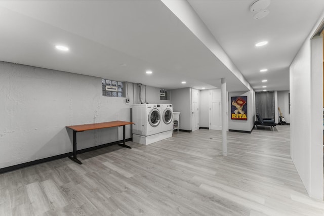 3257 N Nottingham Ave, Chicago, IL 60634 - laundry area featuring washer and clothes dryer, wood finished floors, and recessed lighting