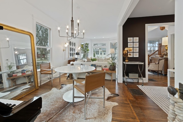 1123 Linden Ave, Wilmette, IL 60091 - dining space with a chandelier and dark wood-style floors