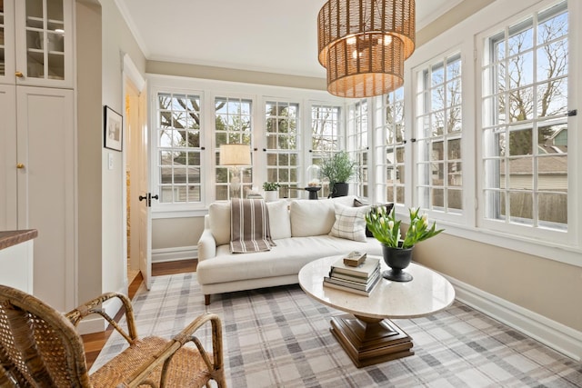 1123 Linden Ave, Wilmette, IL 60091 - sunroom / solarium with french doors, ornamental molding, and a chandelier