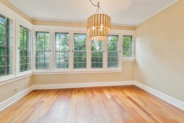1123 Linden Ave, Wilmette, IL 60091 - unfurnished sunroom featuring a chandelier, hardwood / wood-style floors, healthy amount of natural light, crown molding, and french doors