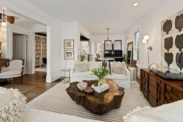 1123 Linden Ave, Wilmette, IL 60091 - living room featuring a chandelier, wood finished floors, and recessed lighting