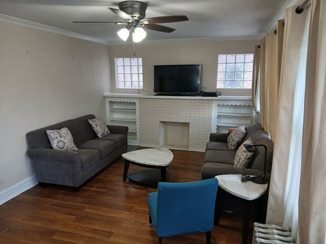 4936 S Karlov Ave, Chicago, IL 60632 - living room with ornamental molding, ceiling fan, and dark wood-style flooring