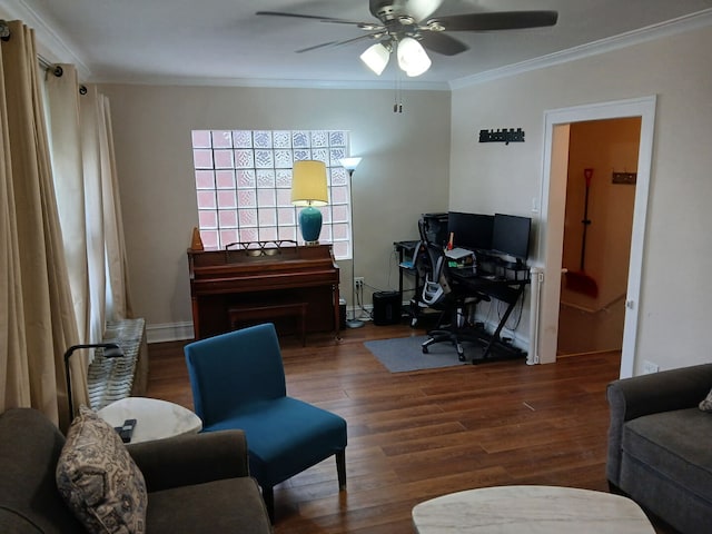 4936 S Karlov Ave, Chicago, IL 60632 - office featuring ceiling fan, crown molding, and wood finished floors