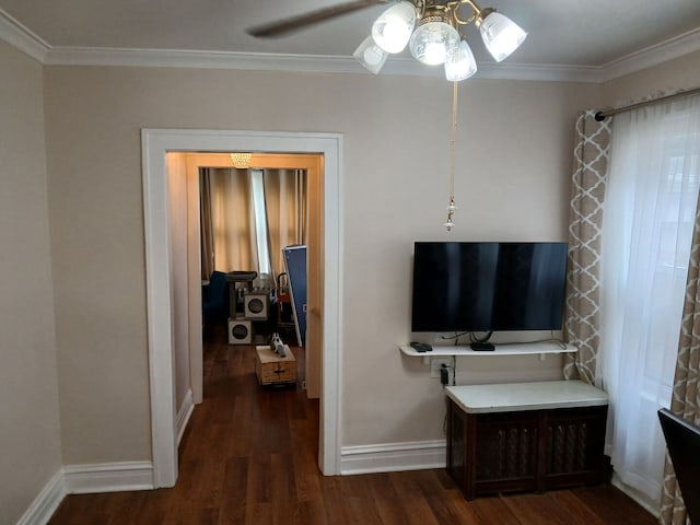 4936 S Karlov Ave, Chicago, IL 60632 - living room with wood finished floors, ornamental molding, and ceiling fan