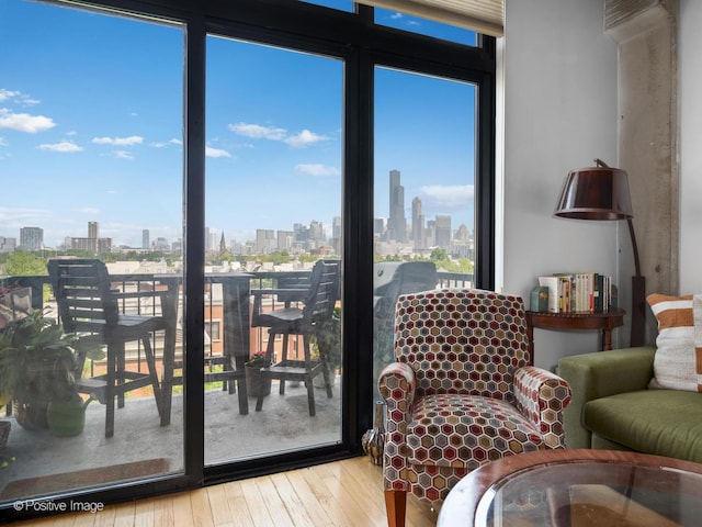 833 W 15th Pl Unit 502, Chicago, IL 60608 - living area featuring a skyline view and hardwood / wood-style floors