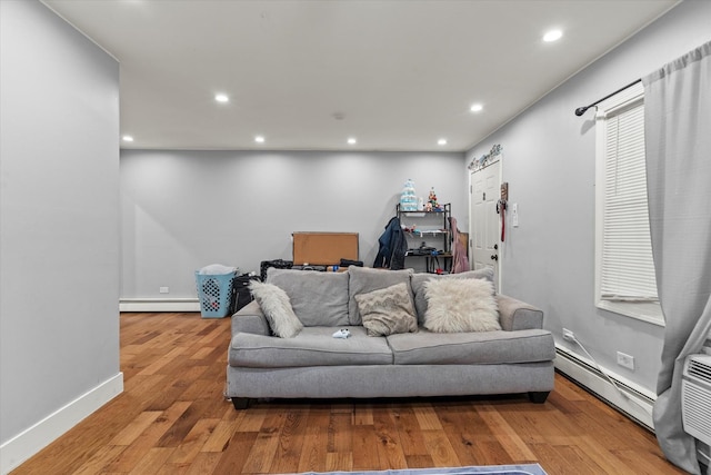 14501 Keystone Ave Unit 8, Midlothian, IL 60445 - living area featuring a baseboard radiator, wood finished floors, and recessed lighting