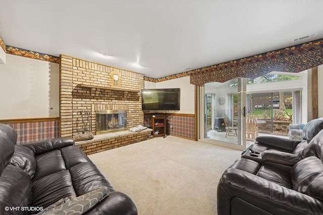 1127 Alpine Ln, Lemont, IL 60439 - living room with a wainscoted wall, carpet floors, and a fireplace