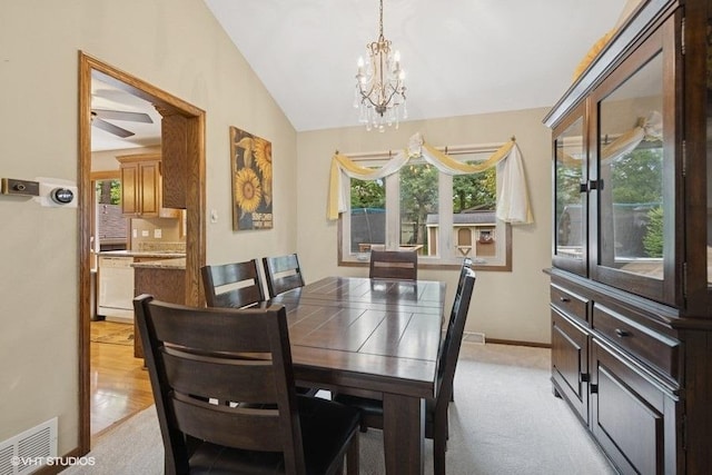1127 Alpine Ln, Lemont, IL 60439 - dining room with a chandelier, healthy amount of natural light, lofted ceiling, and a ceiling fan