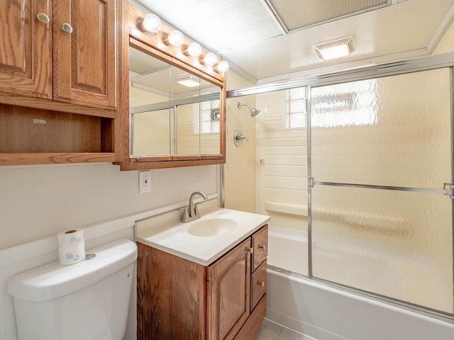 15117 La Crosse Ave, Oak Forest, IL 60452 - bathroom with vanity, enclosed tub / shower combo, and decorative backsplash