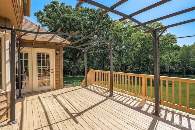 23 Colony Ct, Yorkville, IL 60560 - deck featuring a lawn, a pergola, and view of wooded area