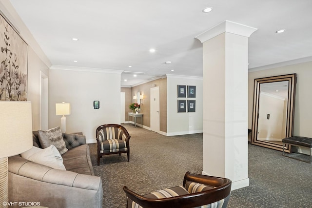 1440 Sheridan Rd Unit 101, Wilmette, IL 60091 - living area featuring recessed lighting, ornamental molding, and ornate columns