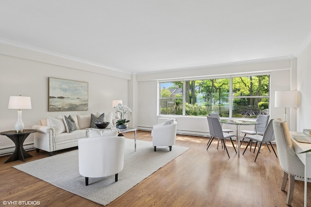 1440 Sheridan Rd Unit 101, Wilmette, IL 60091 - living area with crown molding, wood finished floors, and baseboard heating
