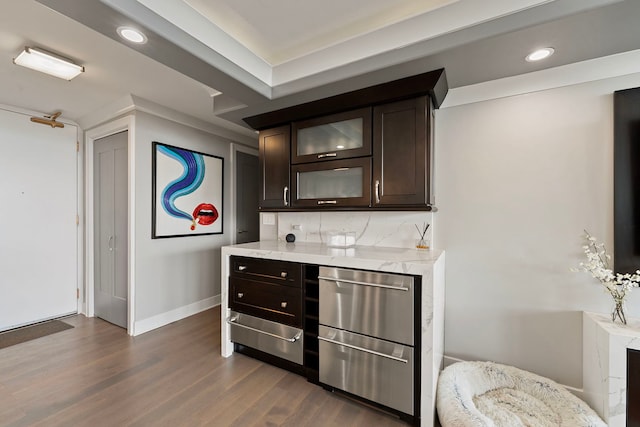 400 E Randolph St Unit 2603, Chicago, IL 60601 - bar featuring recessed lighting, dark wood-style flooring, backsplash, dishwasher, and a warming drawer