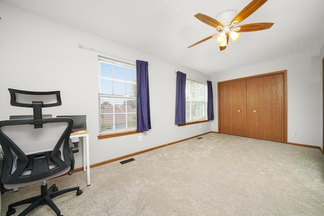 1484 Joshel Ct, Geneva, IL 60134 - carpeted home office featuring baseboards and a ceiling fan