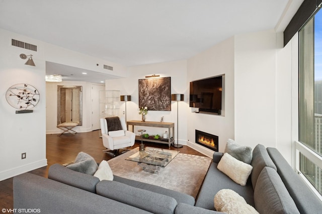 401 N Wabash Ave Unit 44F, Chicago, IL 60611 - living room featuring a glass covered fireplace and wood finished floors