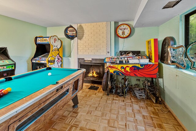770 Yosemite Trl, Roselle, IL 60172 - game room featuring a brick fireplace and billiards table