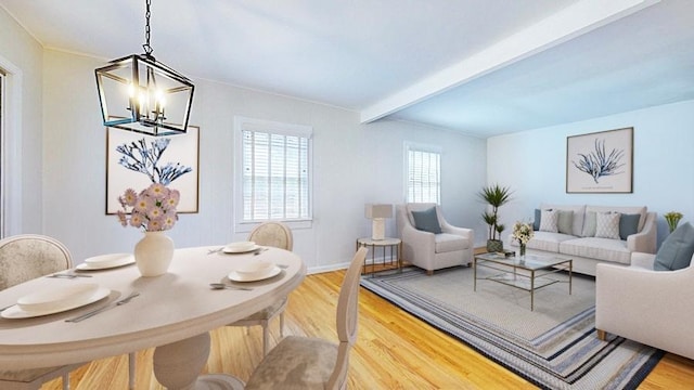 2333 Catherine St, Northbrook, IL 60062 - living room featuring a chandelier, light wood-style floors, and beamed ceiling