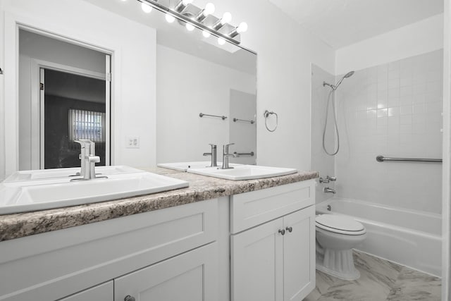 535 Glenshire Rd, Glenview, IL 60025 - bathroom with double vanity, tub / shower combination, and marble finish floors
